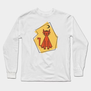 Geometric shape orange cut cat with black half moon Long Sleeve T-Shirt